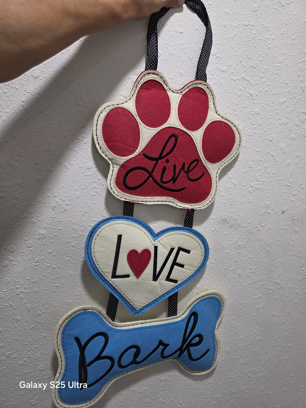 Pet Paw, Love Heart & Bone Hanging Decor - Red, Cream & Blue